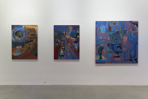 Installation image of three paintings in the exhibition. 