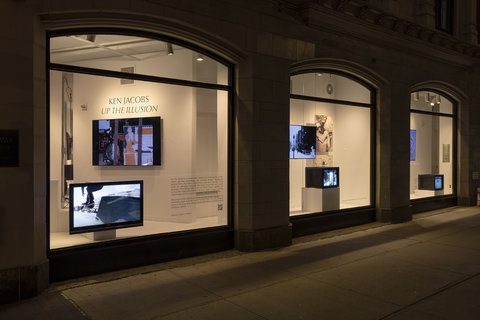 Installation of three windows at night. 